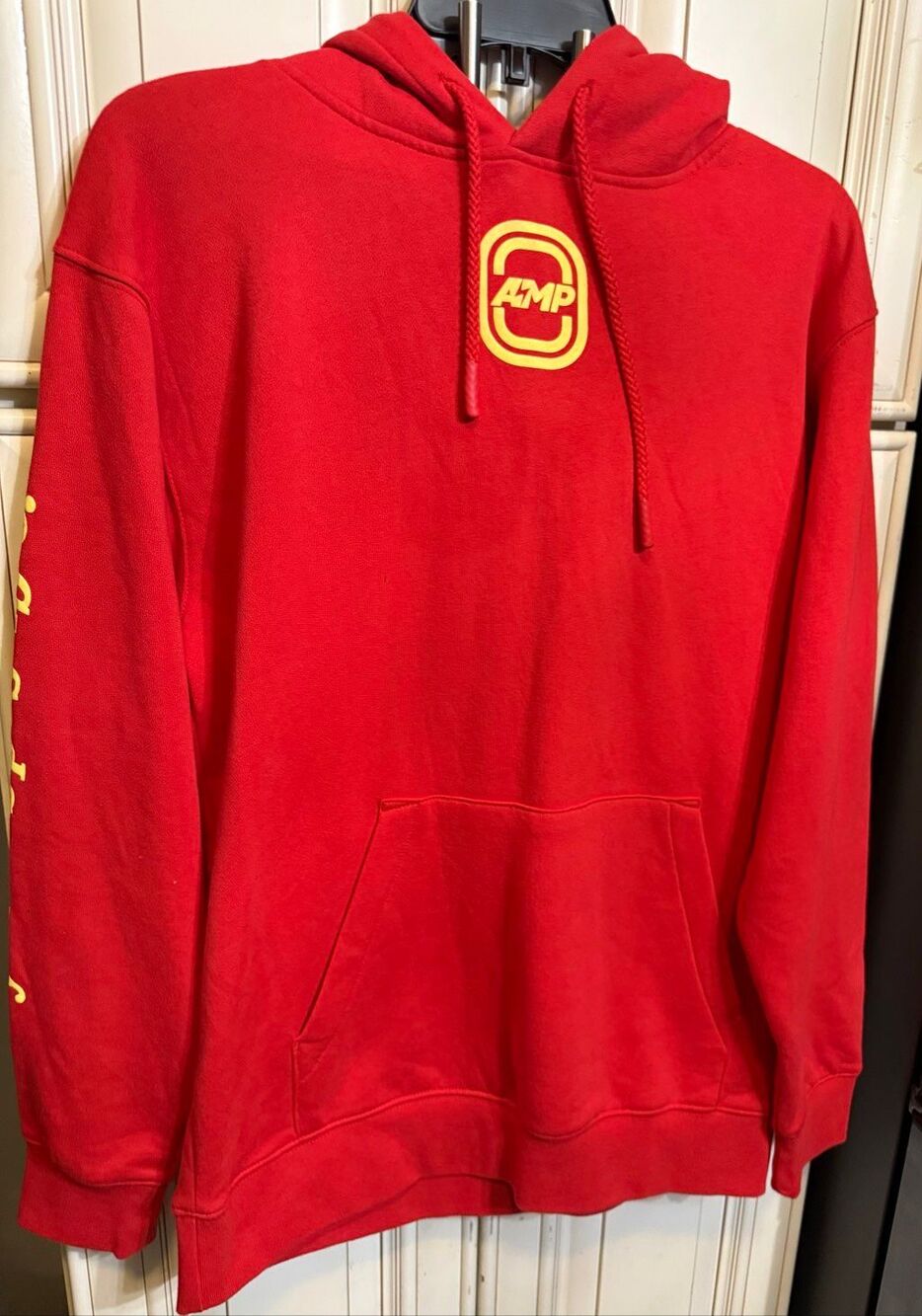 Overtime Men's Sleeve Lettering Graphic‎ Pullover Hoodie Red Size Small NWT